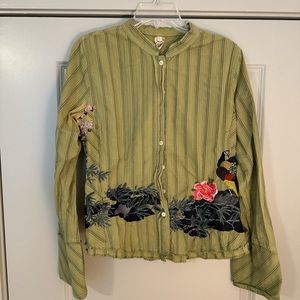 Vintage 3J Workshop button down with peacock embroidery